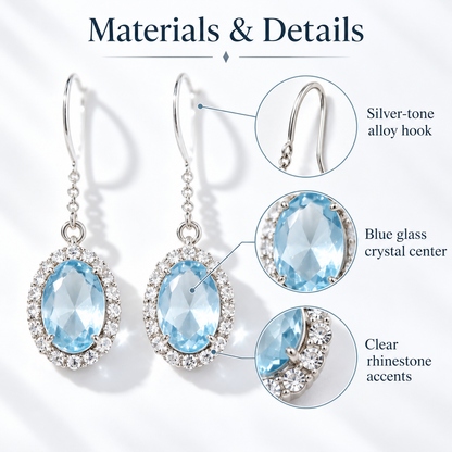 Awabeta® Silver-Tone Oval Blue Crystal Drop Earrings