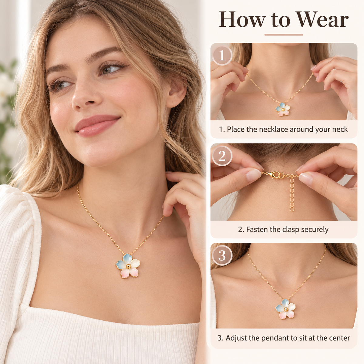 Awabeta® Gold-Tone Pastel Flower Pendant Necklace