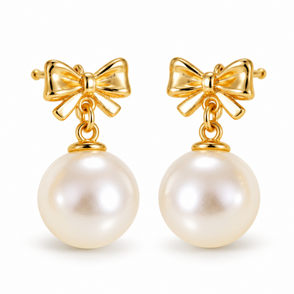 Awabeta® Gold‑Tone Bow Faux Pearl Drop Stud Earrings