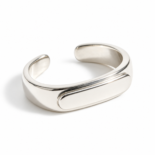 Awabeta® Silver‑Tone Minimal Open Cuff Adjustable Ring