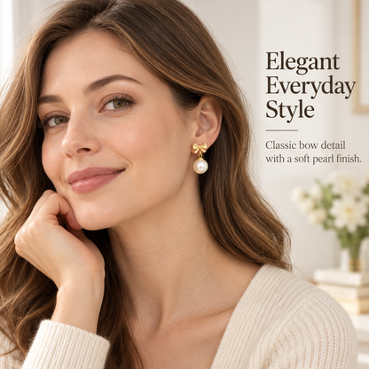 Awabeta® Gold‑Tone Bow Faux Pearl Drop Stud Earrings
