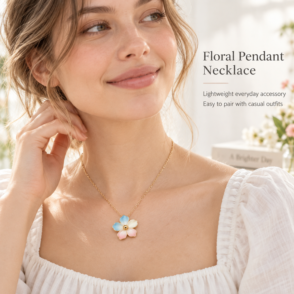 Awabeta® Gold-Tone Pastel Flower Pendant Necklace