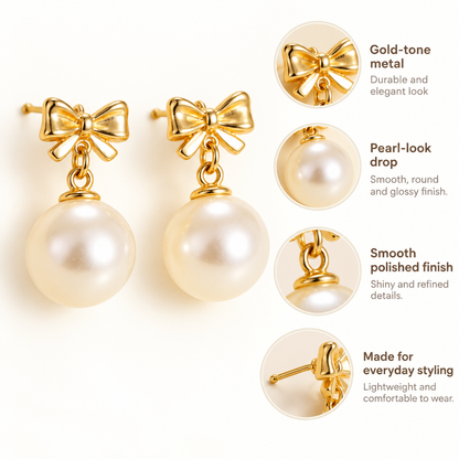 Awabeta® Gold‑Tone Bow Faux Pearl Drop Stud Earrings