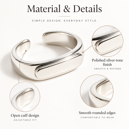 Awabeta® Silver‑Tone Minimal Open Cuff Adjustable Ring