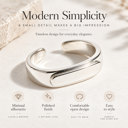 Awabeta® Silver‑Tone Minimal Open Cuff Adjustable Ring