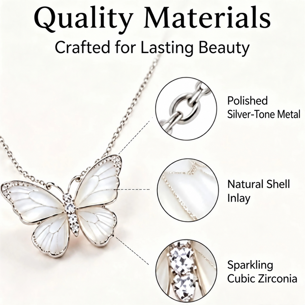 Awabeta® Silver Shell Butterfly Necklace