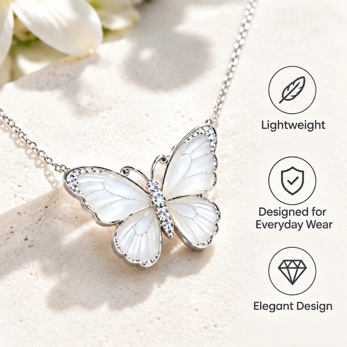 Awabeta® Silver Shell Butterfly Necklace