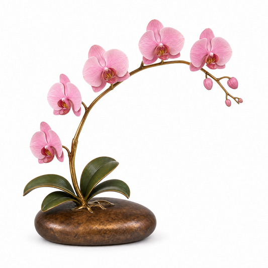 Pink Orchid Desktop Ornament | Realistic Artificial Flower Decor | Office, Study & Living Room Accent Decor for Home & Office