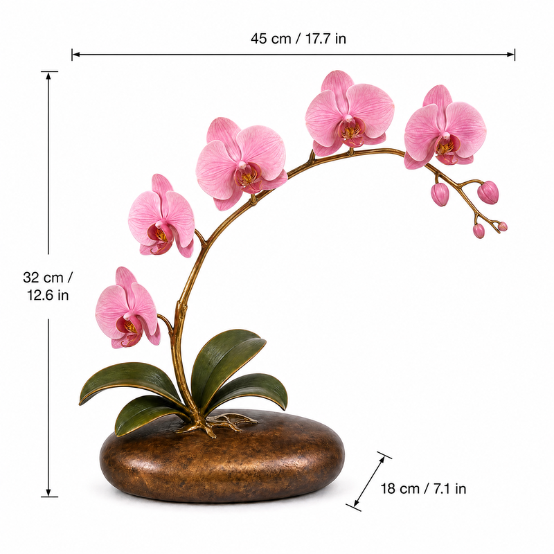 Pink Orchid Desktop Ornament | Realistic Artificial Flower Decor | Office, Study & Living Room Accent Decor for Home & Office
