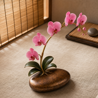 Pink Orchid Desktop Ornament | Realistic Artificial Flower Decor | Office, Study & Living Room Accent Decor for Home & Office