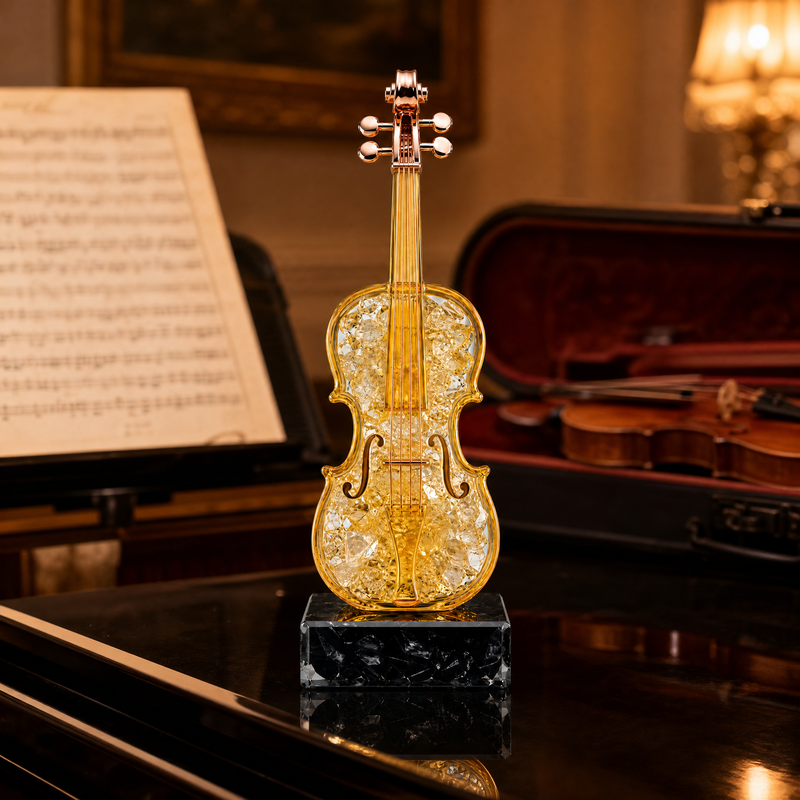 Luxury Crystal Violin Figurine – Elegant Music-Themed Desk Decor for Home, Office, Bookshelf & Living Room