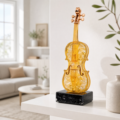 Luxury Crystal Violin Figurine – Elegant Music-Themed Desk Decor for Home, Office, Bookshelf & Living Room