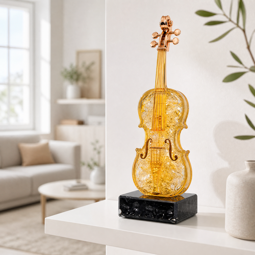 Luxury Crystal Violin Figurine – Elegant Music-Themed Desk Decor for Home, Office, Bookshelf & Living Room