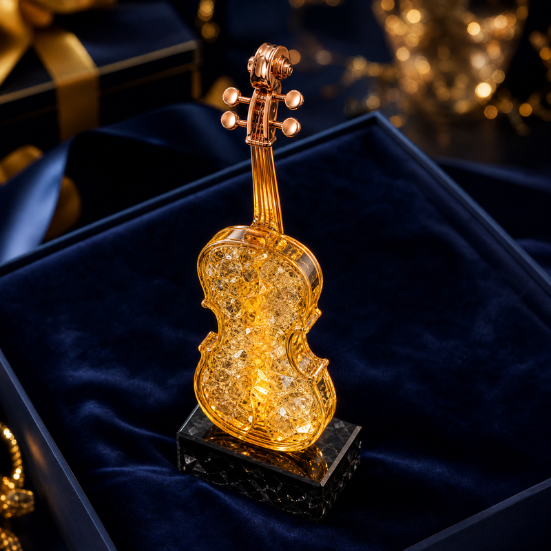 Luxury Crystal Violin Figurine – Elegant Music-Themed Desk Decor for Home, Office, Bookshelf & Living Room